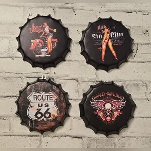Set Of 4 Bottle Cap Vintage Style Garage Wall Decor